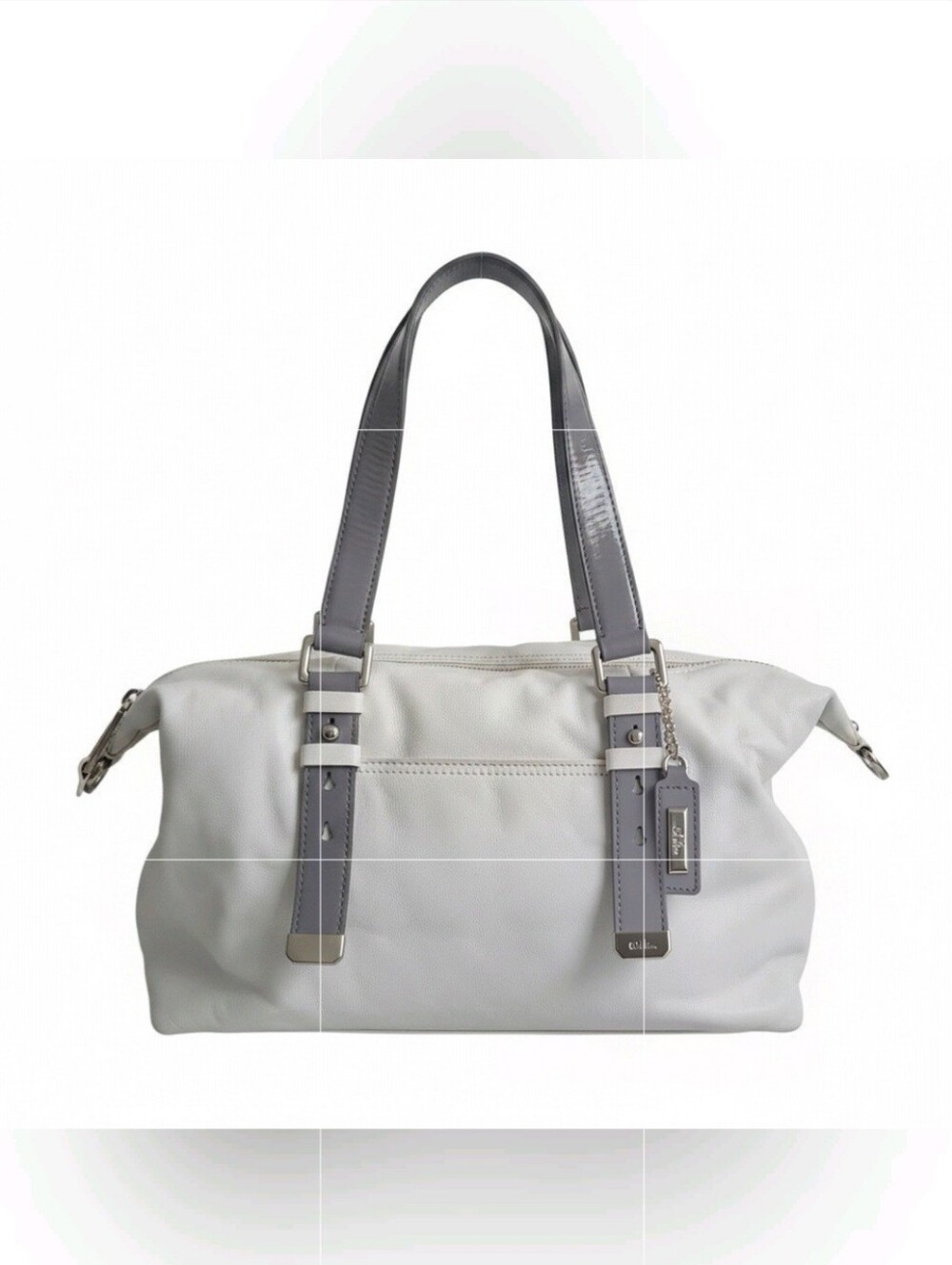 Cole Haan Colorblock White Gray Leather Patent Trim Satchel Handbag Purse Office